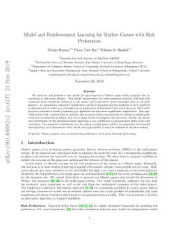 Model and Reinforcement Learning for Markov Games with Risk Preferences