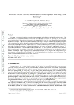 Automatic Surface Area and Volume Prediction on Ellipsoidal Ham using
  Deep Learning