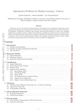 Optimization Problems for Machine Learning: A Survey