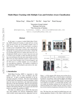 Multi-Object Tracking with Multiple Cues and Switcher-Aware
  Classification