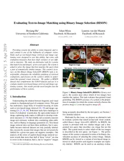 Evaluating Text-to-Image Matching using Binary Image Selection (BISON)