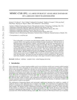 MIMIC-CXR-JPG, a large publicly available database of labeled chest
  radiographs
