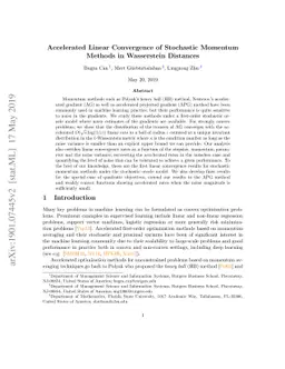 Accelerated Linear Convergence of Stochastic Momentum Methods in
  Wasserstein Distances