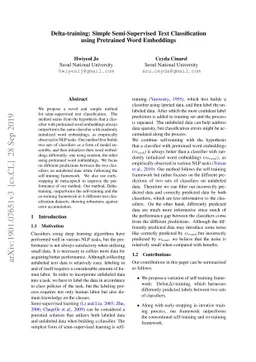 Delta-training: Simple Semi-Supervised Text Classification using
  Pretrained Word Embeddings