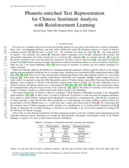 Phonetic-enriched Text Representation for Chinese Sentiment Analysis
  with Reinforcement Learning