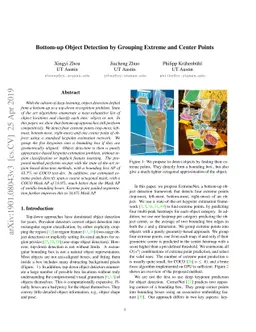 Bottom-up Object Detection by Grouping Extreme and Center Points