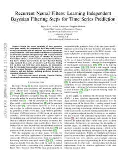 Recurrent Neural Filters: Learning Independent Bayesian Filtering Steps
  for Time Series Prediction