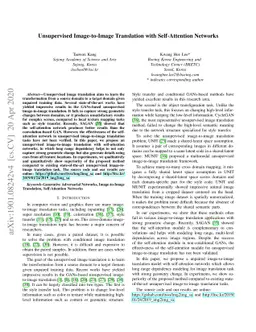 Unsupervised Image-to-Image Translation with Self-Attention Networks