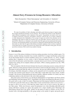 Almost Envy-Freeness in Group Resource Allocation