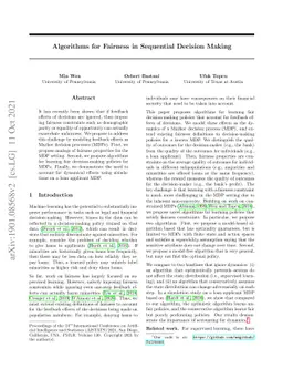 Algorithms for Fairness in Sequential Decision Making