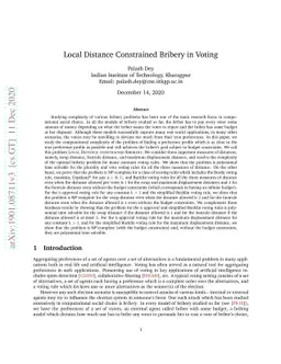 Local Distance Constrained Bribery in Voting