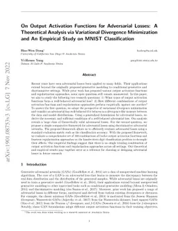 On Output Activation Functions for Adversarial Losses: A Theoretical
  Analysis via Variational Divergence Minimization and An Empirical Study on
  MNIST Classification