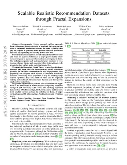Scalable Realistic Recommendation Datasets through Fractal Expansions