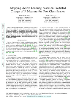Stopping Active Learning based on Predicted Change of F Measure for Text
  Classification