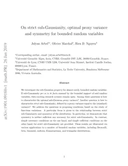 On strict sub-Gaussianity, optimal proxy variance and symmetry for
  bounded random variables