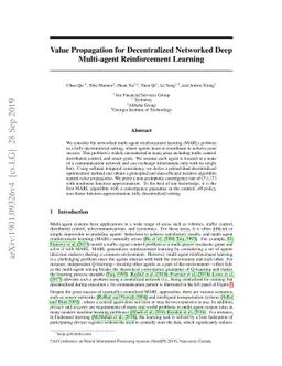 Value Propagation for Decentralized Networked Deep Multi-agent
  Reinforcement Learning