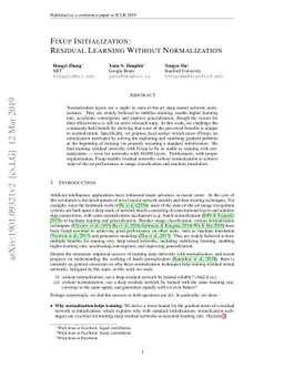 Fixup Initialization: Residual Learning Without Normalization