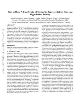 Bias in Bios: A Case Study of Semantic Representation Bias in a
  High-Stakes Setting