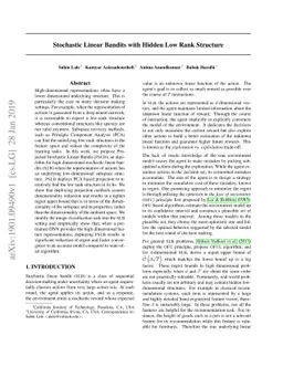 Stochastic Linear Bandits with Hidden Low Rank Structure