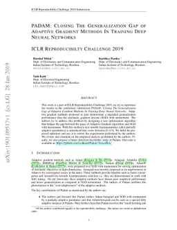 ICLR Reproducibility Challenge Report (Padam : Closing The
  Generalization Gap Of Adaptive Gradient Methods in Training Deep Neural
  Networks)