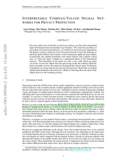 Interpretable Complex-Valued Neural Networks for Privacy Protection