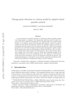 Change-point detection in a linear model by adaptive fused quantile
  method