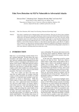 Fake News Detection via NLP is Vulnerable to Adversarial Attacks