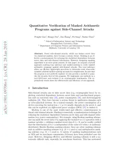 Quantitative Verification of Masked Arithmetic Programs against
  Side-Channel Attacks