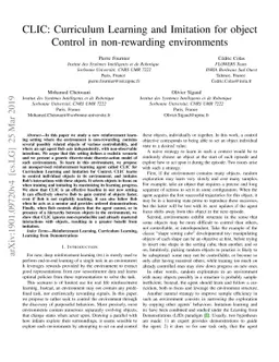 CLIC: Curriculum Learning and Imitation for object Control in
  non-rewarding environments