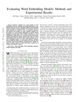 Evaluating Word Embedding Models: Methods and Experimental Results