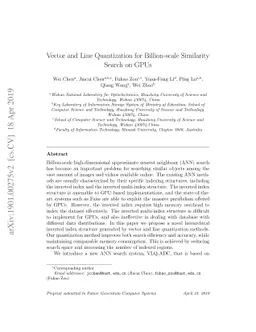 Vector and Line Quantization for Billion-scale Similarity Search on GPUs