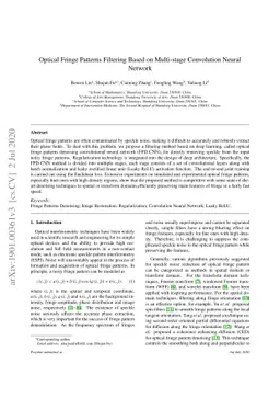 Optical Fringe Patterns Filtering Based on Multi-Stage Convolution
  Neural Network