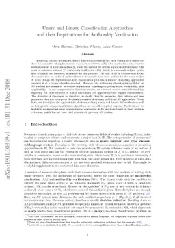 Unary and Binary Classification Approaches and their Implications for
  Authorship Verification