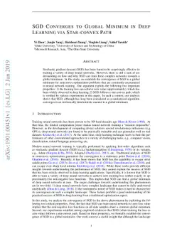 SGD Converges to Global Minimum in Deep Learning via Star-convex Path