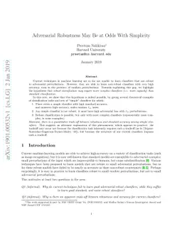Adversarial Robustness May Be at Odds With Simplicity