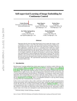 Self-supervised Learning of Image Embedding for Continuous Control