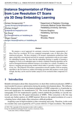 Instance Segmentation of Fibers from Low Resolution CT Scans via 3D Deep
  Embedding Learning