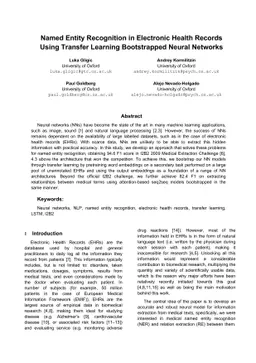Named Entity Recognition in Electronic Health Records Using Transfer
  Learning Bootstrapped Neural Networks