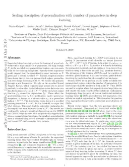 Scaling description of generalization with number of parameters in deep
  learning