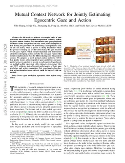 Mutual Context Network for Jointly Estimating Egocentric Gaze and
  Actions