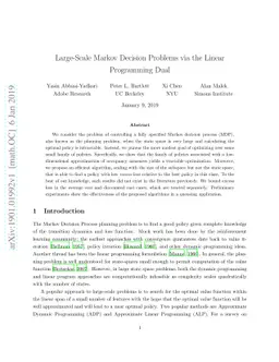 Large-Scale Markov Decision Problems via the Linear Programming Dual