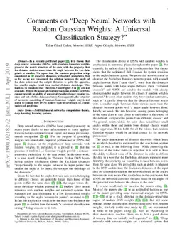 Comments on "Deep Neural Networks with Random Gaussian Weights: A
  Universal Classification Strategy?"