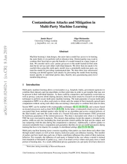 Contamination Attacks and Mitigation in Multi-Party Machine Learning