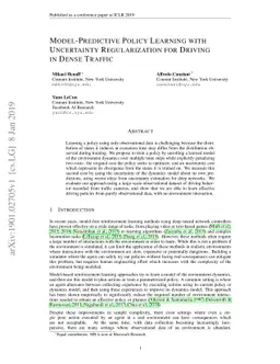 Model-Predictive Policy Learning with Uncertainty Regularization for
  Driving in Dense Traffic