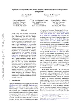 Linguistic Analysis of Pretrained Sentence Encoders with Acceptability
  Judgments