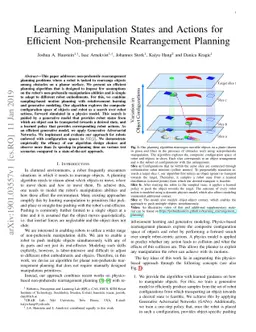 Learning Manipulation States and Actions for Efficient Non-prehensile
  Rearrangement Planning