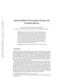 Advanced Rich Transcription System for Estonian Speech