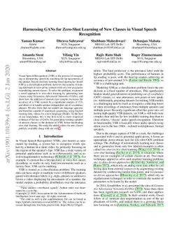 Harnessing GANs for Zero-shot Learning of New Classes in Visual Speech
  Recognition