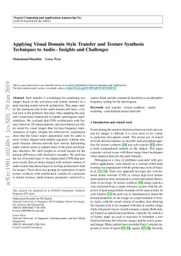 Applying Visual Domain Style Transfer and Texture Synthesis Techniques
  to Audio - Insights and Challenges