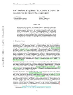 No Training Required: Exploring Random Encoders for Sentence
  Classification
